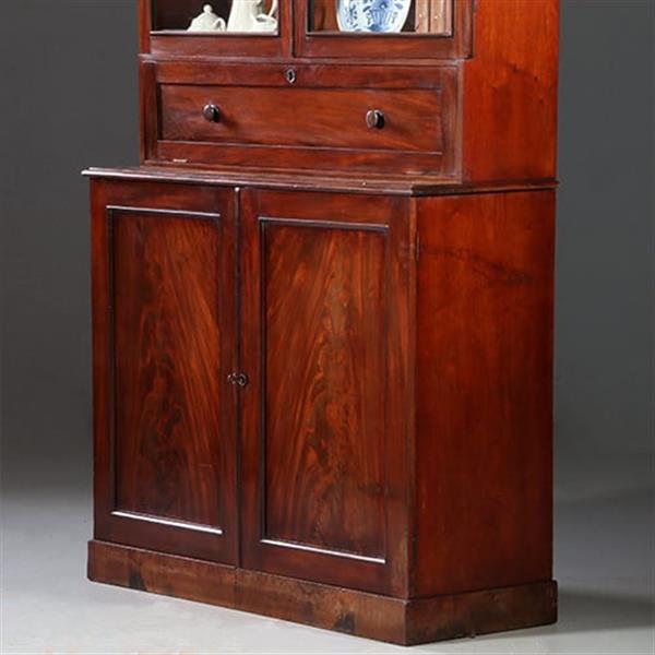 Grote foto hoge boekenkast mahonie met archiefklep en prachtig oud glas ca. 1830 no.920305 antiek en kunst stoelen en banken