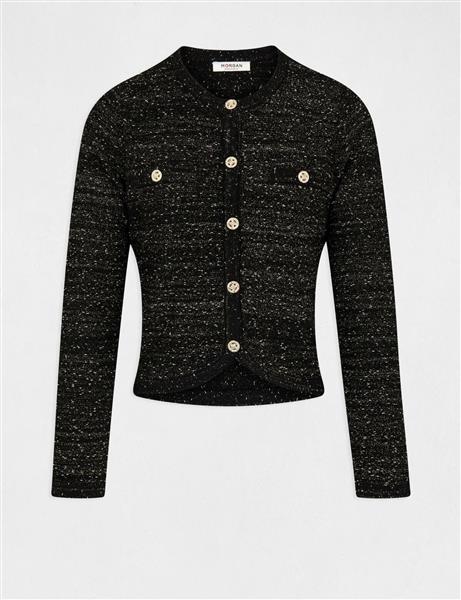 Grote foto buttoned cardigan metallised threads 232 mlack black kleding dames jassen zomer