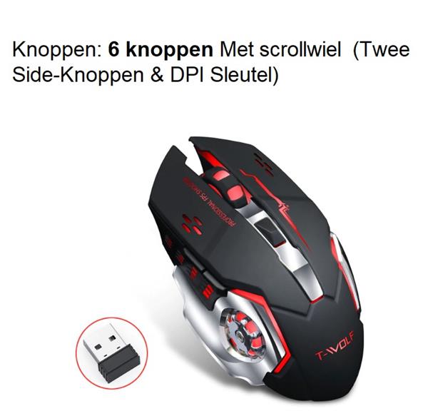 Grote foto elementkey m1 wireless gaming muis oplaadbaar draadloos led 6 knoppen 2400 dpi usb opt computers en software overige computers en software