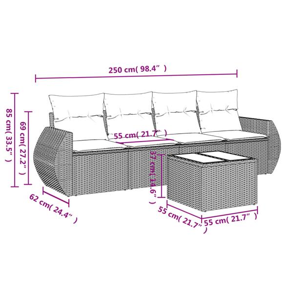 Grote foto vidaxl 5 delige loungeset met kussens poly rattan grijs tuin en terras tuinmeubelen