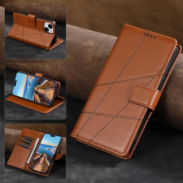 Grote foto iphone 12 pro flip case portefeuille wallet cover leer hoesje bruin telecommunicatie mobieltjes