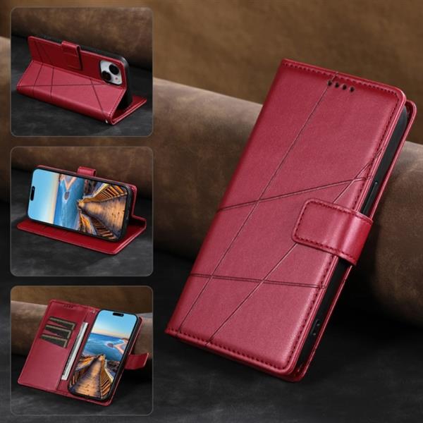 Grote foto iphone 14 pro flip case portefeuille wallet cover leer hoesje rood telecommunicatie mobieltjes