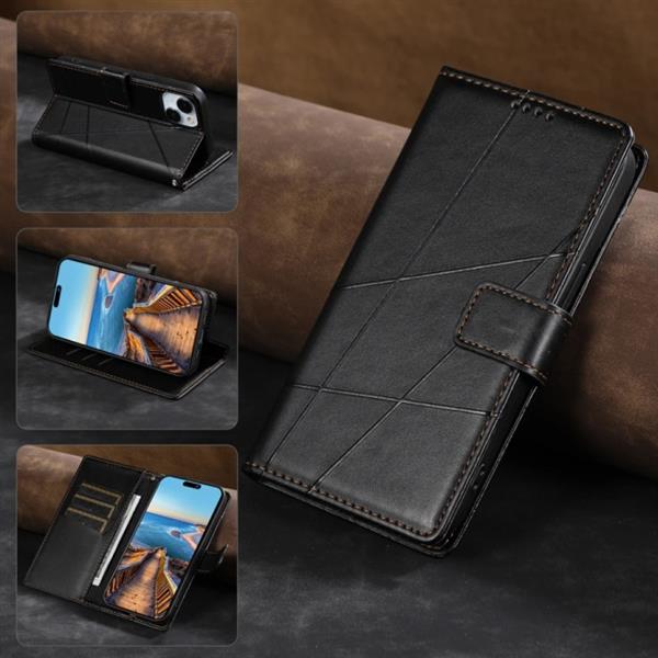 Grote foto iphone xs flip case portefeuille wallet cover leer hoesje zwart telecommunicatie mobieltjes