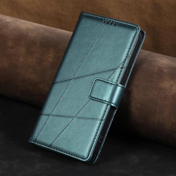 Grote foto iphone 15 flip case portefeuille wallet cover leer hoesje groen telecommunicatie mobieltjes