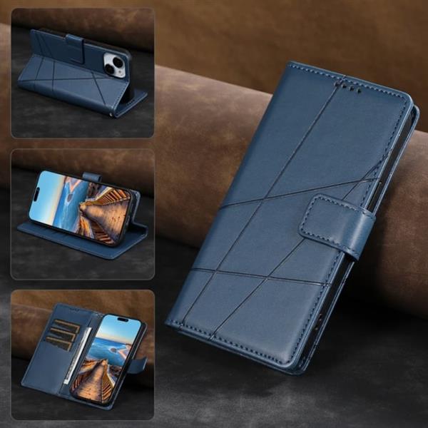 Grote foto iphone xs flip case portefeuille wallet cover leer hoesje blauw telecommunicatie mobieltjes