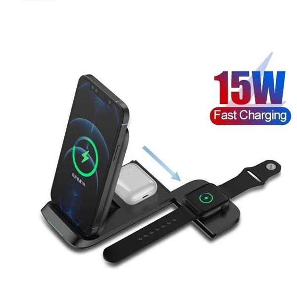 Grote foto drphone dfc6 3 in 1 draadloos laadstation 15w opvouwbaar geschikt voor o.a apple watch iphone telecommunicatie opladers en autoladers