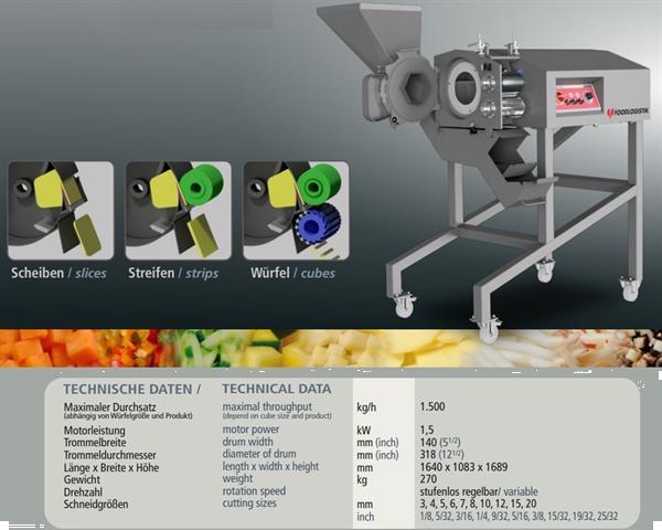 Grote foto foodlogistik shreddr blokken juliene reepjes friet en plakken snijmachine agrarisch tuinbouw