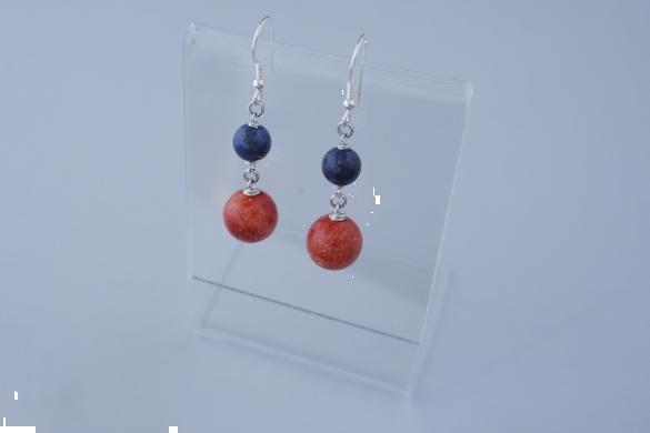 Grote foto sponskoraal en lapis lazuli oorbel sterling zilver sieraden tassen en uiterlijk oorbellen