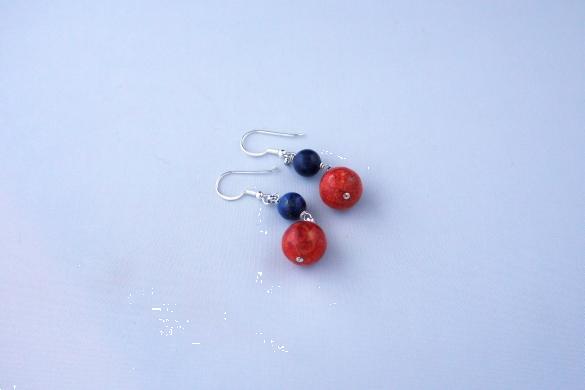 Grote foto sponskoraal en lapis lazuli oorbel sterling zilver sieraden tassen en uiterlijk oorbellen