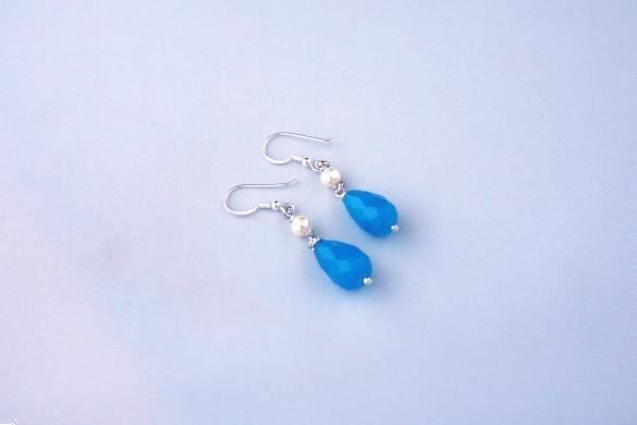 Grote foto blauwe jade schellpearl oorhanger sterling zilver sieraden tassen en uiterlijk oorbellen
