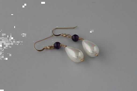 Grote foto amethist en shellpearls oorhanger sterling zilver sieraden tassen en uiterlijk oorbellen