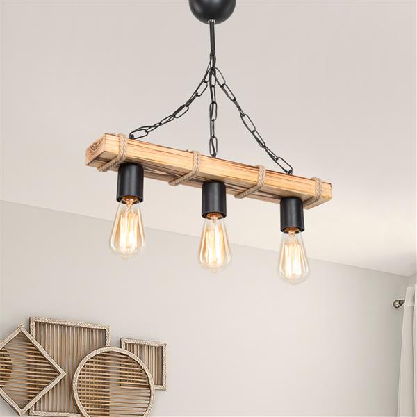 Grote foto lux.pro hanglamp hemel 3e27 zwart houtkleurig en jute huis en inrichting overige