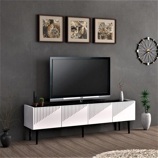 Grote foto en.casa tv meubel oppdal 45x154x37 cm wit en marmer zwart huis en inrichting overige