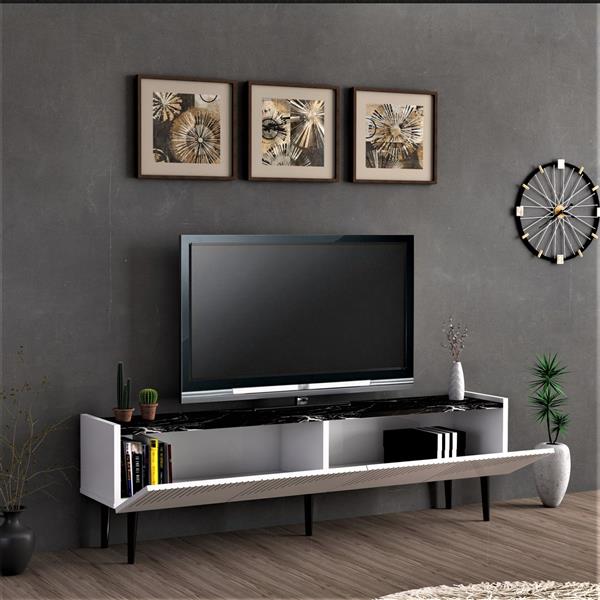 Grote foto en.casa tv meubel oppdal 45x154x37 cm wit en marmer zwart huis en inrichting overige
