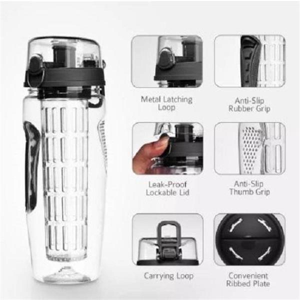 Grote foto travelmore waterfles met fruit infuser 100 bpa vrij zwart 900ml geen verpakking diversen overige diversen