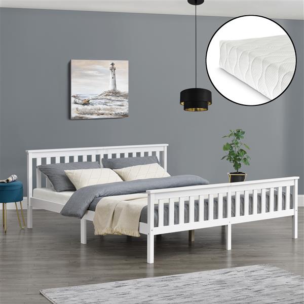 Grote foto houten bed breda met bedbodem en matras 180x200 cm wit huis en inrichting bedden