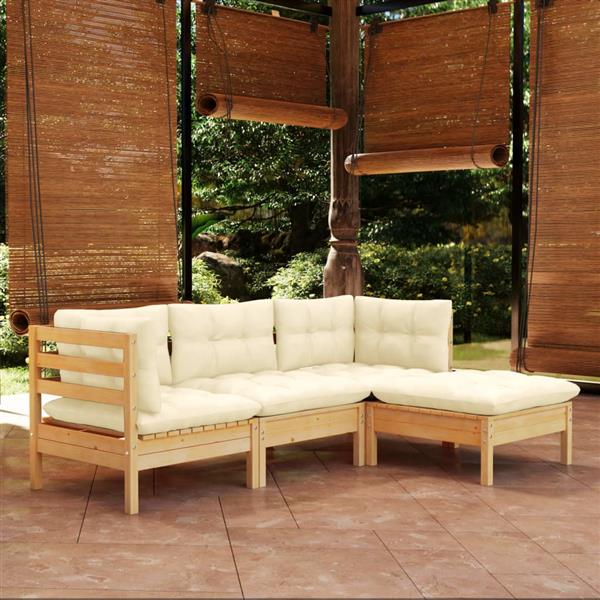 Grote foto vidaxl 4 delige loungeset met cr mekleurige kussens grenenhout tuin en terras tuinmeubelen