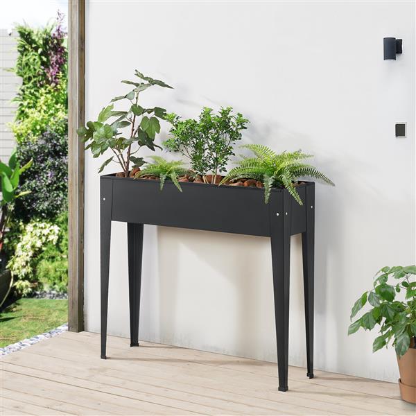 Grote foto en.casa kweektafel plantenbak 98x25x82 cm staal antraciet tuin en terras tuingereedschap