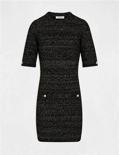 Grote foto fitted jumper dress with short sleeves 232 rmlac black kleding dames jurken en rokken