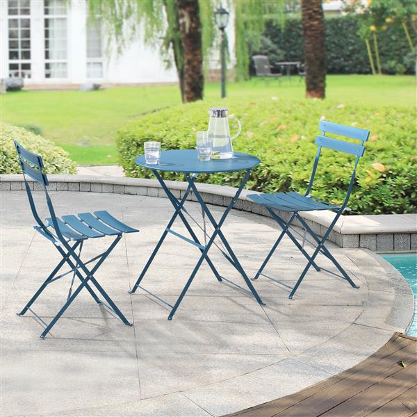 Grote foto bistroset caprile metaal tuintafel met 2 tuinstoelen turquoise tuin en terras tuinmeubelen