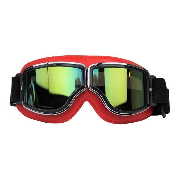 Grote foto crg rood leren cruiser motorbril glaskleur zilver reflectie motoren kleding