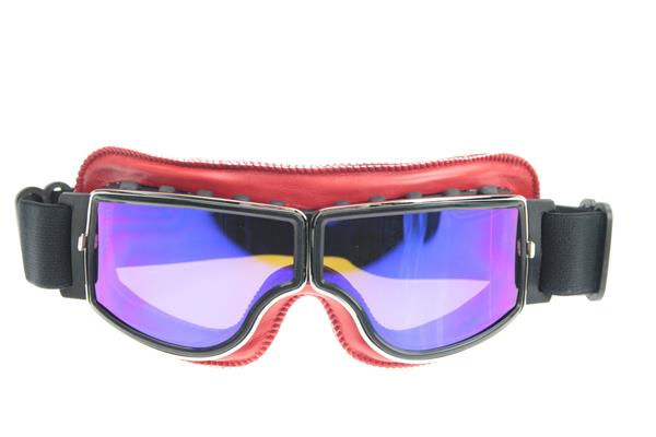 Grote foto crg rood leren cruiser motorbril glaskleur zilver reflectie motoren kleding