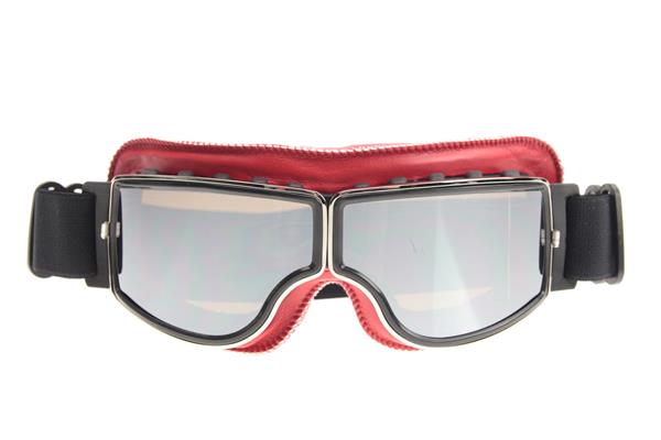 Grote foto crg rood leren cruiser motorbril glaskleur zilver reflectie motoren kleding