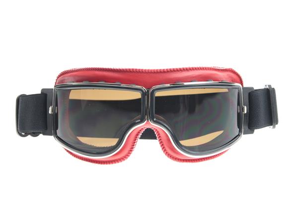 Grote foto crg rood leren cruiser motorbril glaskleur zilver reflectie motoren kleding