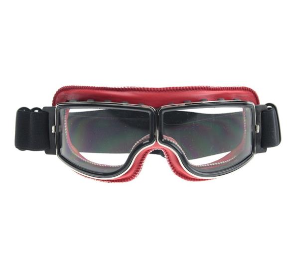 Grote foto crg rood leren cruiser motorbril glaskleur zilver reflectie motoren kleding