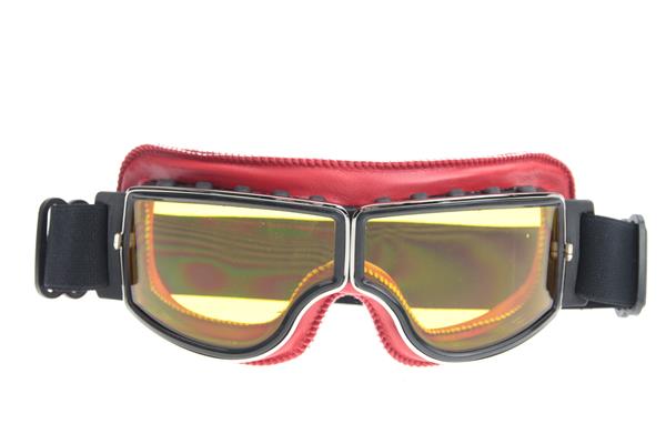 Grote foto crg rood leren cruiser motorbril glaskleur zilver reflectie motoren kleding