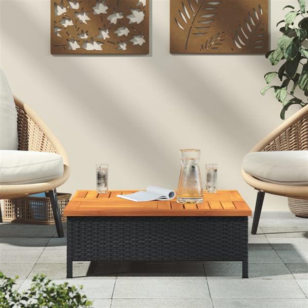 Grote foto vidaxl tuintafel 70x70x25 cm poly rattan en acaciahout zwart tuin en terras tuinmeubelen