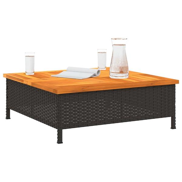 Grote foto vidaxl tuintafel 70x70x25 cm poly rattan en acaciahout zwart tuin en terras tuinmeubelen