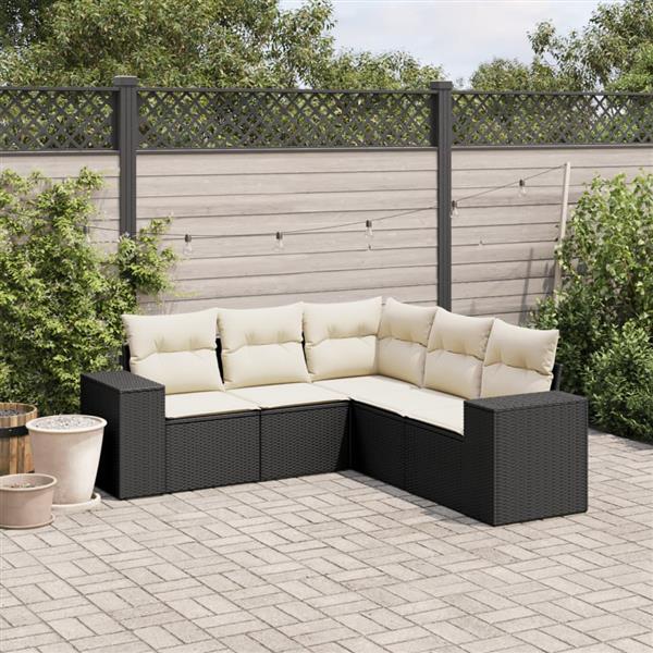 Grote foto vidaxl 5 delige loungeset met kussens poly rattan zwart tuin en terras tuinmeubelen