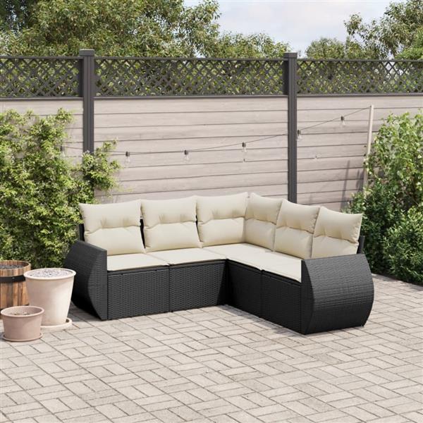 Grote foto vidaxl 5 delige loungeset met kussens poly rattan zwart tuin en terras tuinmeubelen