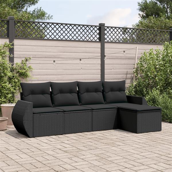 Grote foto vidaxl 5 delige loungeset met kussens poly rattan zwart tuin en terras tuinmeubelen