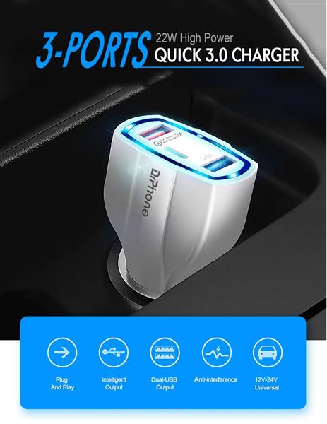 Grote foto drphone qc4 pro 3 poort autolader usb qualcom 3.0 usb 3.5a usb c lader geschikt voor tab telecommunicatie opladers en autoladers