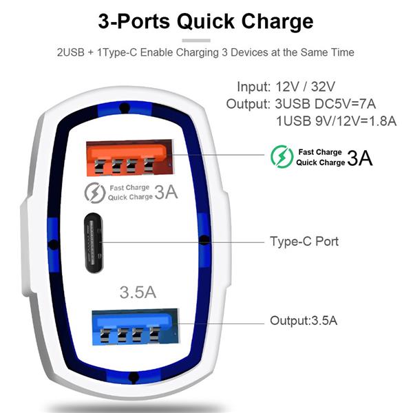 Grote foto drphone qc4 pro 3 poort autolader usb qualcom 3.0 usb 3.5a usb c lader geschikt voor tab telecommunicatie opladers en autoladers
