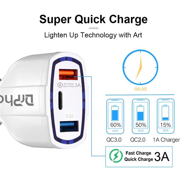 Grote foto drphone qc4 pro 3 poort autolader usb qualcom 3.0 usb 3.5a usb c lader geschikt voor tab telecommunicatie opladers en autoladers