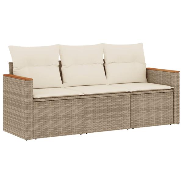 Grote foto vidaxl 3 delige loungeset met kussens poly rattan beige tuin en terras tuinmeubelen