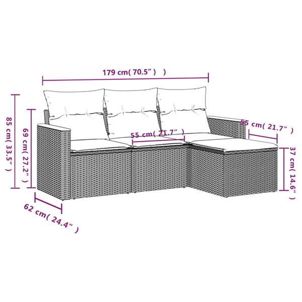 Grote foto vidaxl 4 delige loungeset met kussens poly rattan gemengd beige tuin en terras tuinmeubelen