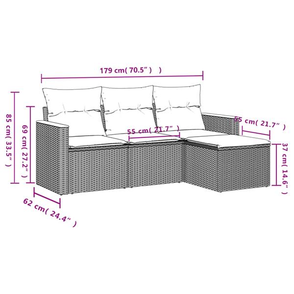 Grote foto vidaxl 4 delige loungeset met kussens poly rattan zwart tuin en terras tuinmeubelen