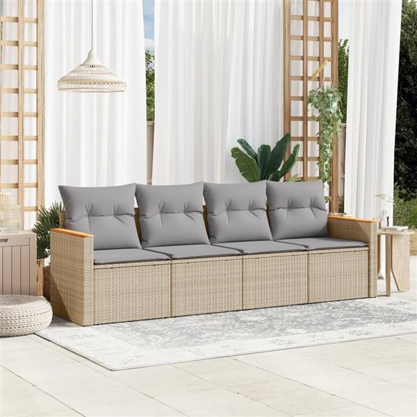 Grote foto vidaxl 4 delige loungeset met kussens poly rattan gemengd beige tuin en terras tuinmeubelen