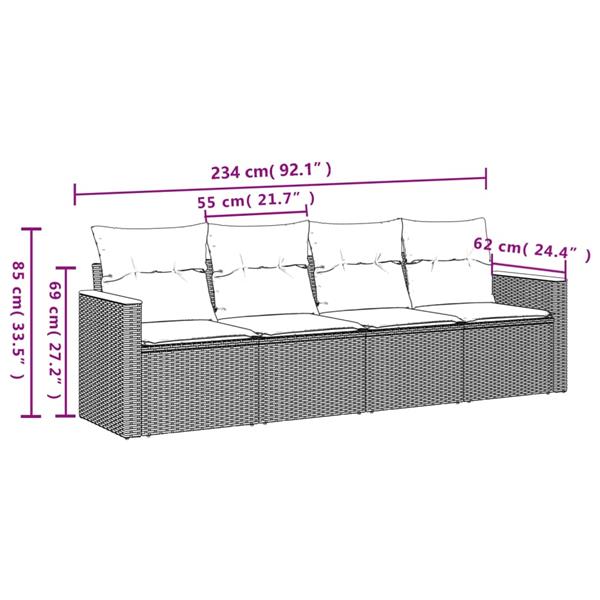 Grote foto vidaxl 4 delige loungeset met kussens poly rattan gemengd beige tuin en terras tuinmeubelen