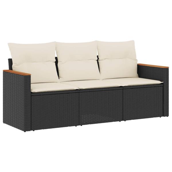 Grote foto vidaxl 3 delige loungeset met kussens poly rattan zwart tuin en terras tuinmeubelen