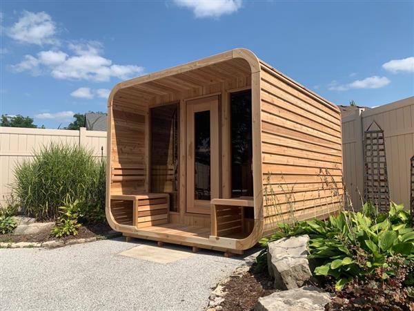 Grote foto luna sauna met veranda knotty red cedar sport en fitness sauna