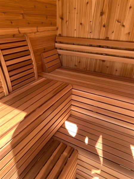 Grote foto luna sauna met veranda knotty red cedar sport en fitness sauna