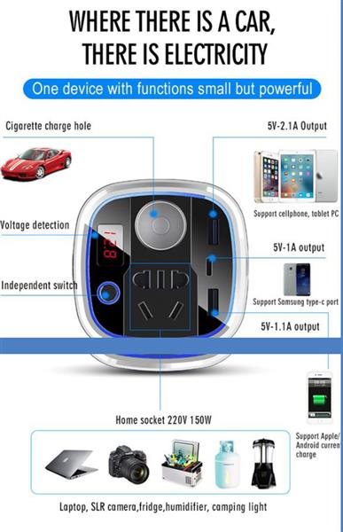Grote foto drphone car9 multi functionele auto power lader converter omvormer 150w socket 12v 2xusb q telecommunicatie opladers en autoladers