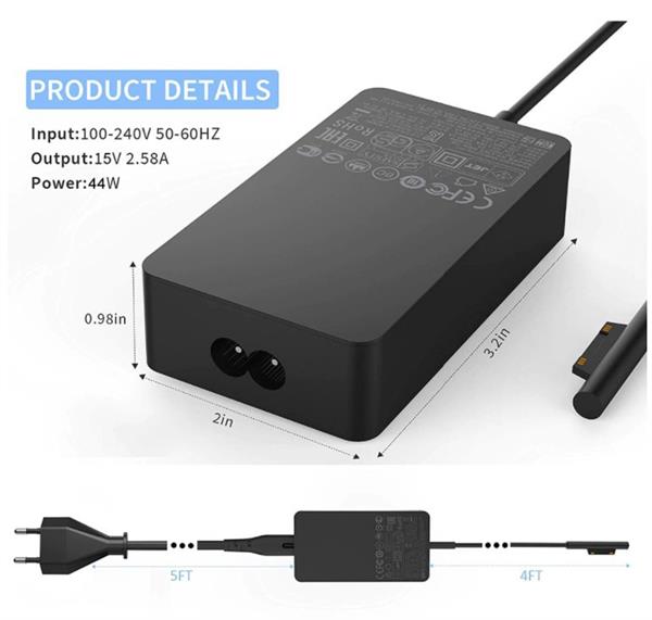 Grote foto drphone pwr1 surface pro book surface go surface laptop 15v 2.58a 44w charge ac adapter op telecommunicatie opladers en autoladers