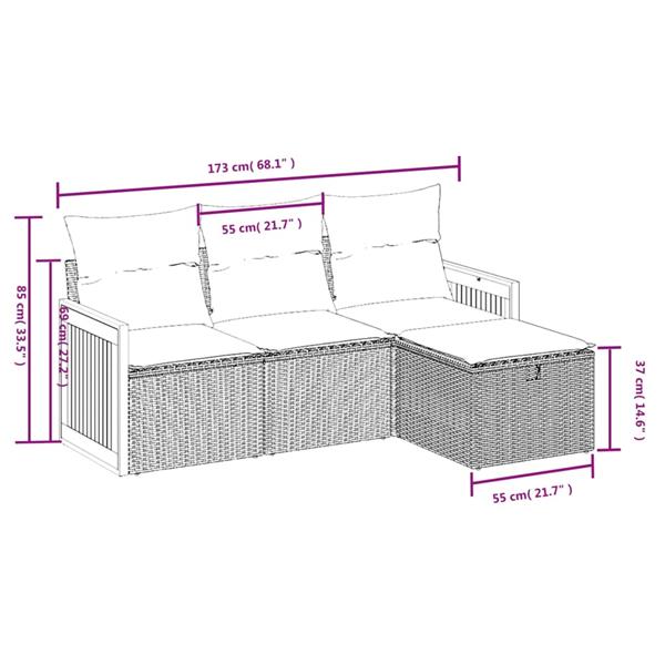 Grote foto vidaxl 4 delige loungeset met kussens poly rattan zwart tuin en terras tuinmeubelen