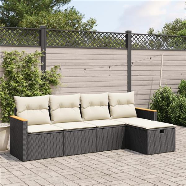 Grote foto vidaxl 5 delige loungeset met kussens poly rattan zwart tuin en terras tuinmeubelen